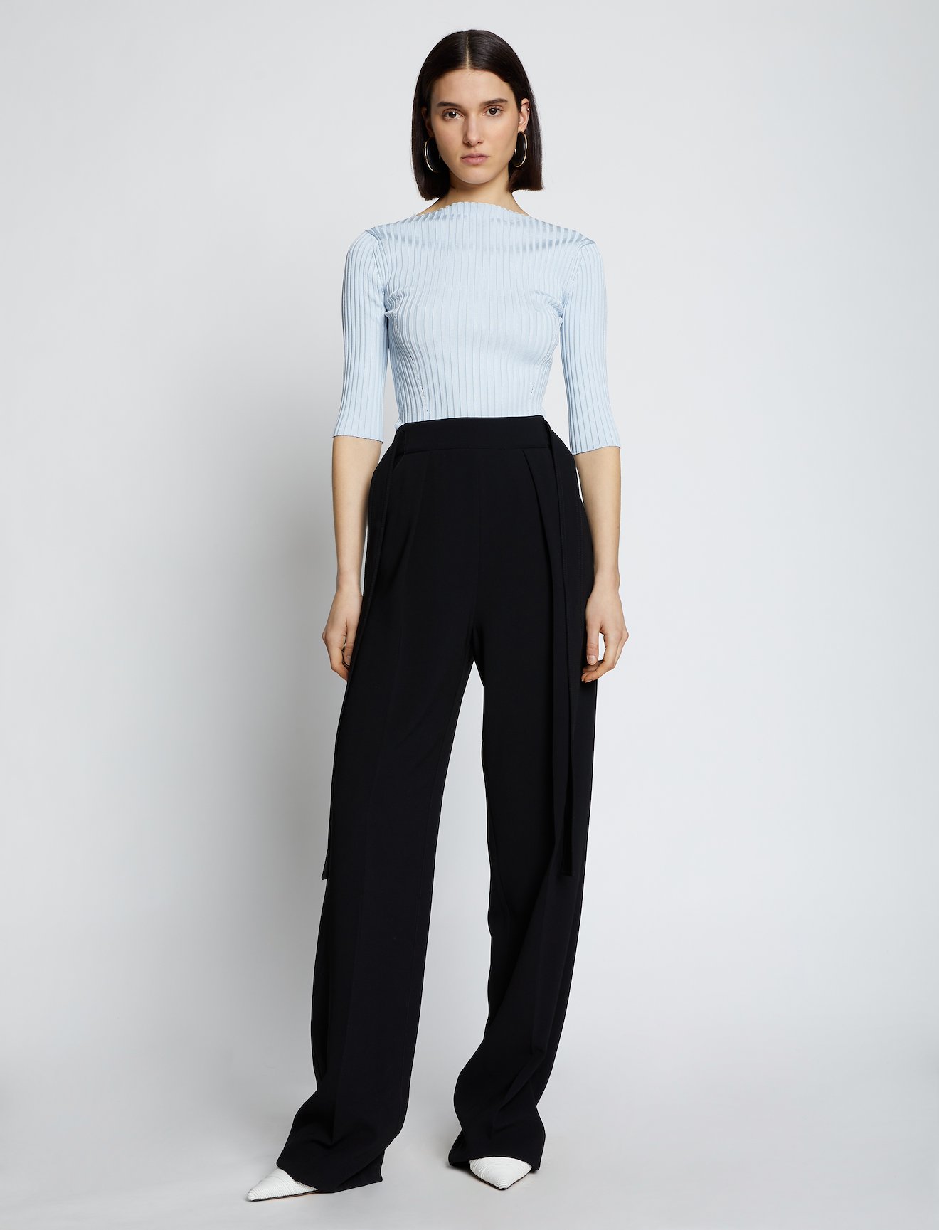 Rib Knit Straight Neck Top in blue | Proenza Schouler