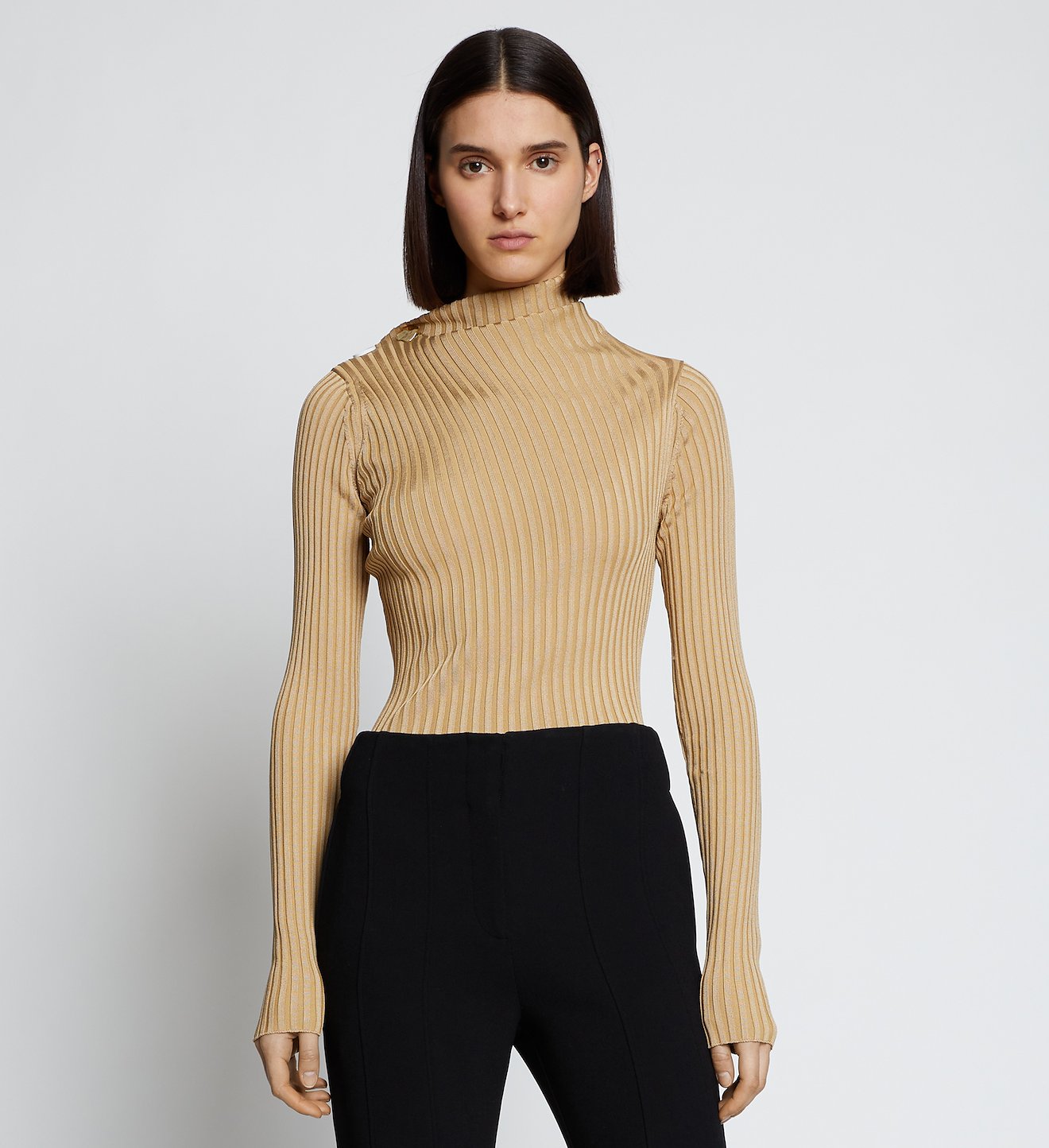 Rib Knit Twisted Top in neutrals | Proenza Schouler