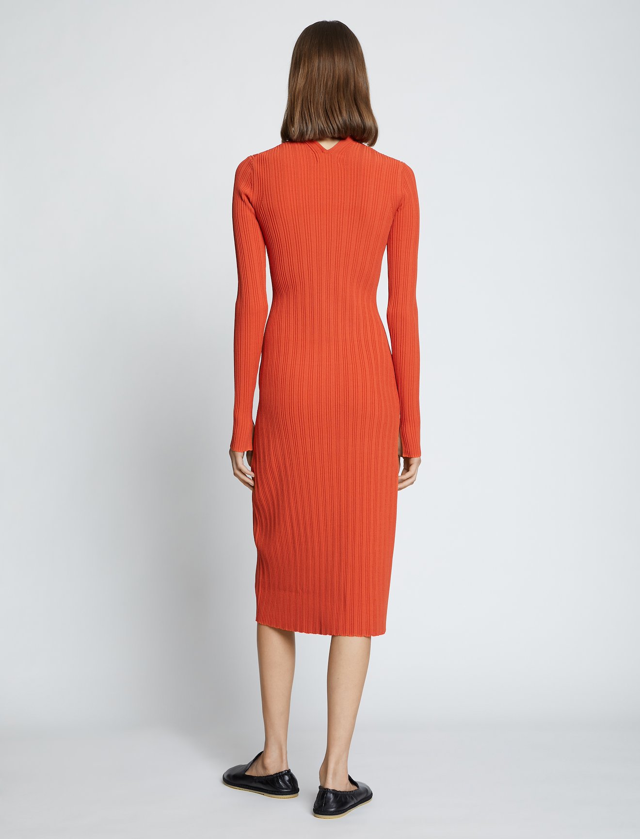 Rib Knit Zip Cardigan Dress in orange | Proenza Schouler