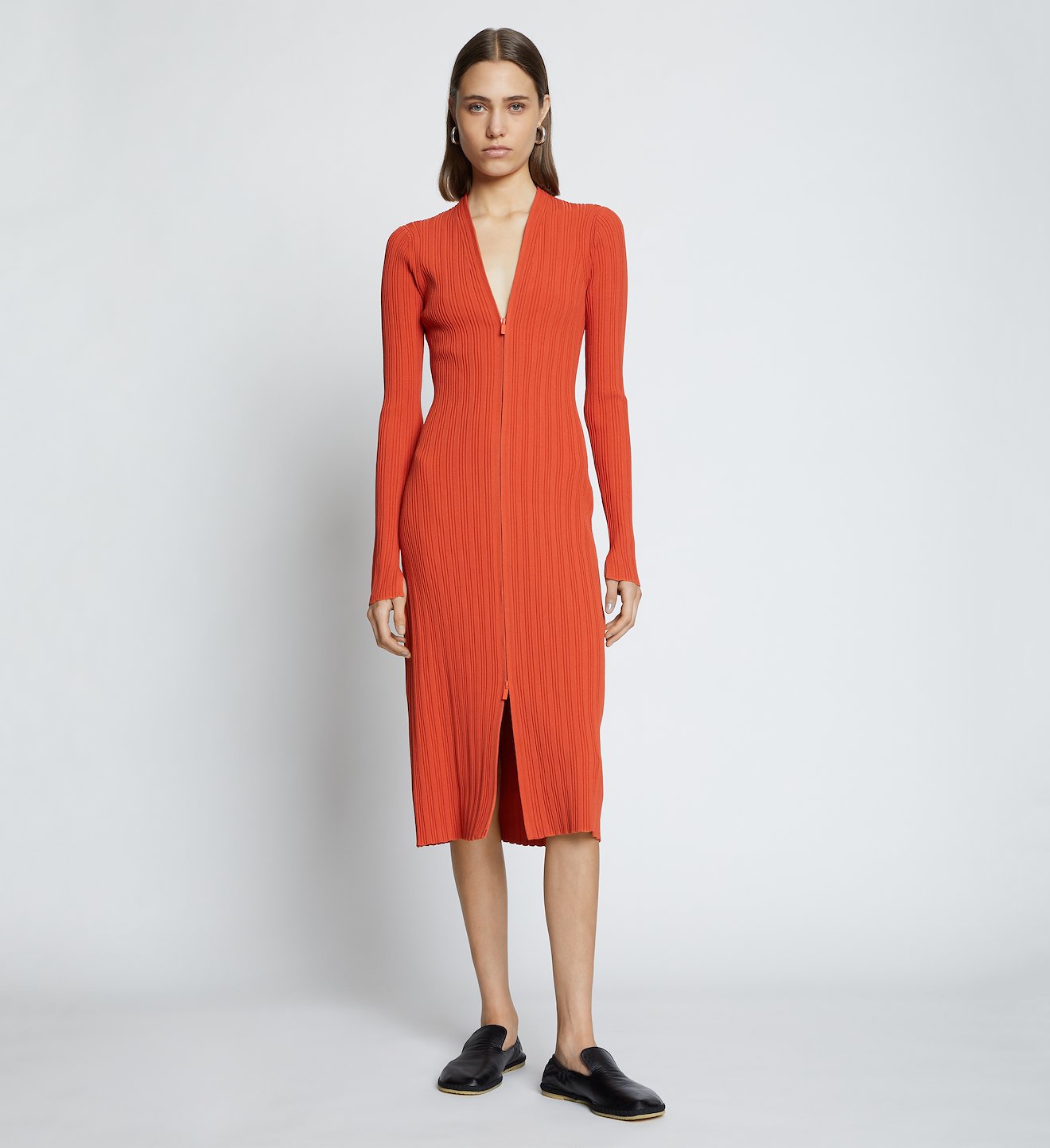 Rib Knit Zip Cardigan Dress