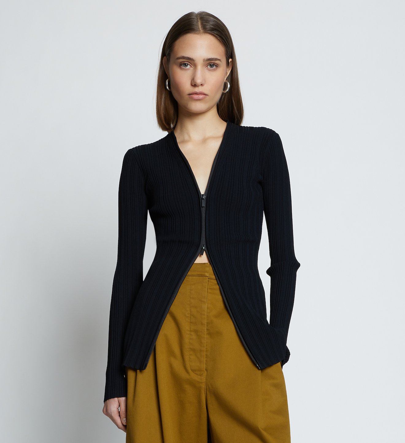 Rib Knit Zip Cardigan in black | Proenza Schouler