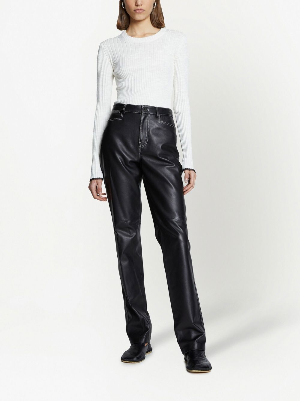Shop Proenza Schouler White Label Straight Leather Trousers In Black