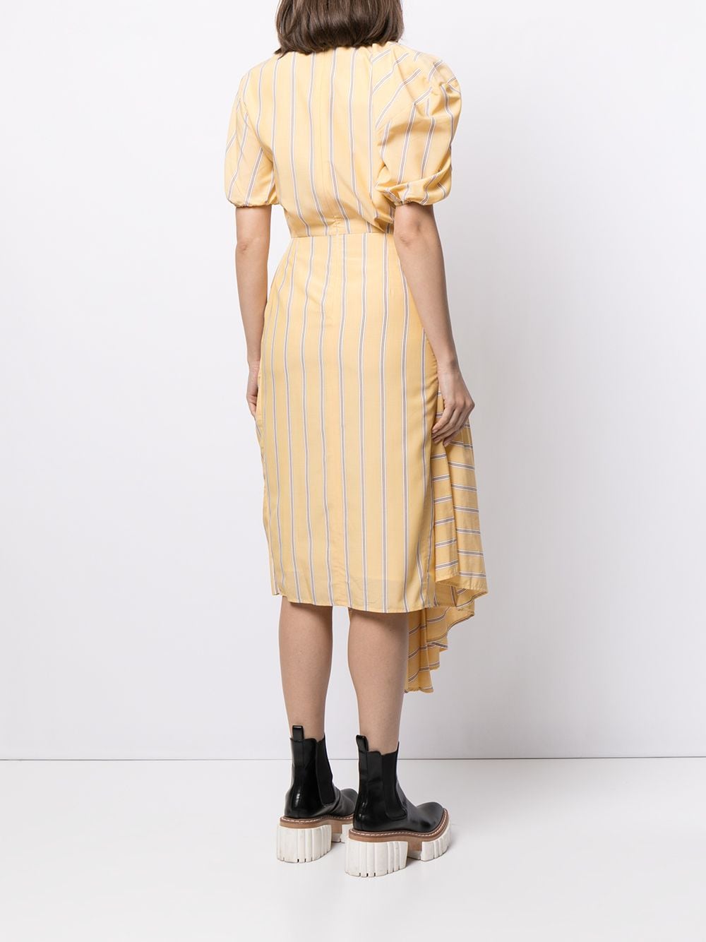 Shop Pushbutton Striped Asymmetric Hem Dress In Yellow