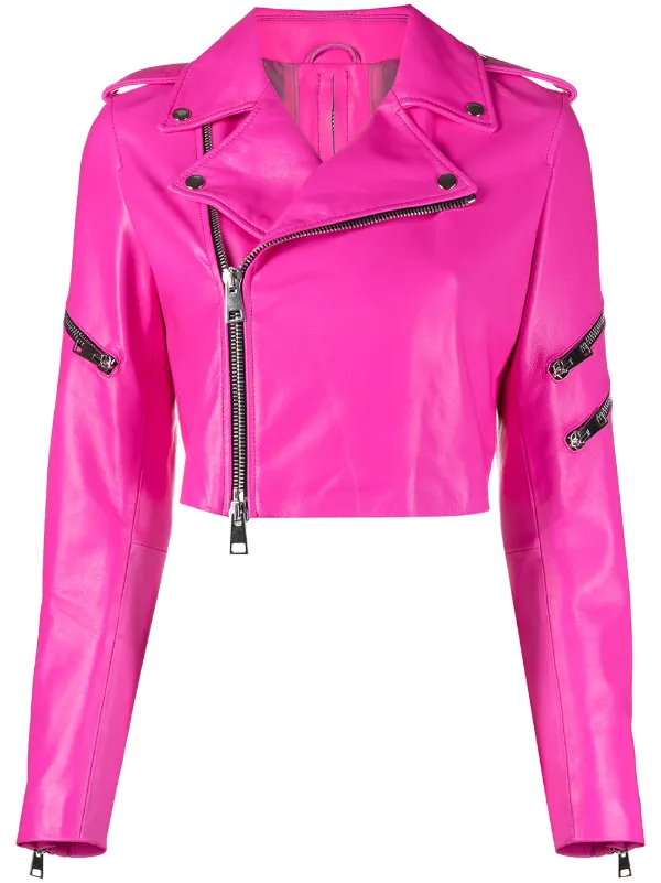 Cropped pink leather jacket Clearance