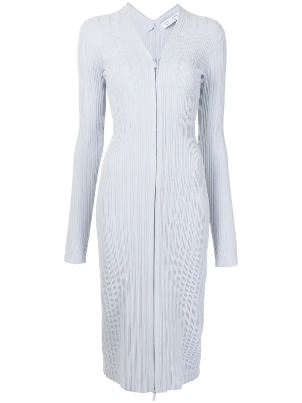 Proenza Schouler White Label Ribbed Knitted Cardigan Dress | Blue | FARFETCH