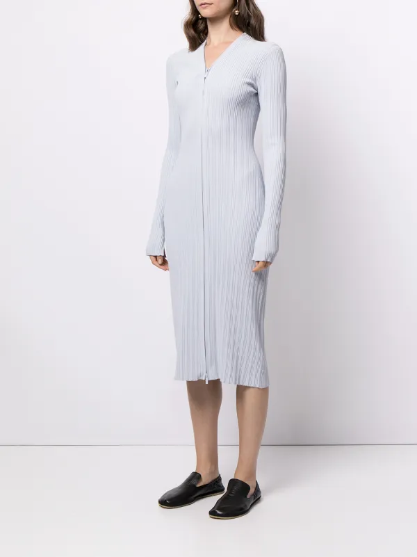 blue dress white cardigan Chic Blue Floral Jacquard Casual Strap Dress with White Cardigan Set