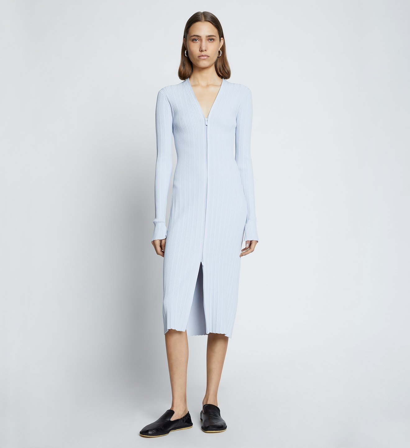 Rib Knit Zip Cardigan Dress in pale blue | Proenza Schouler