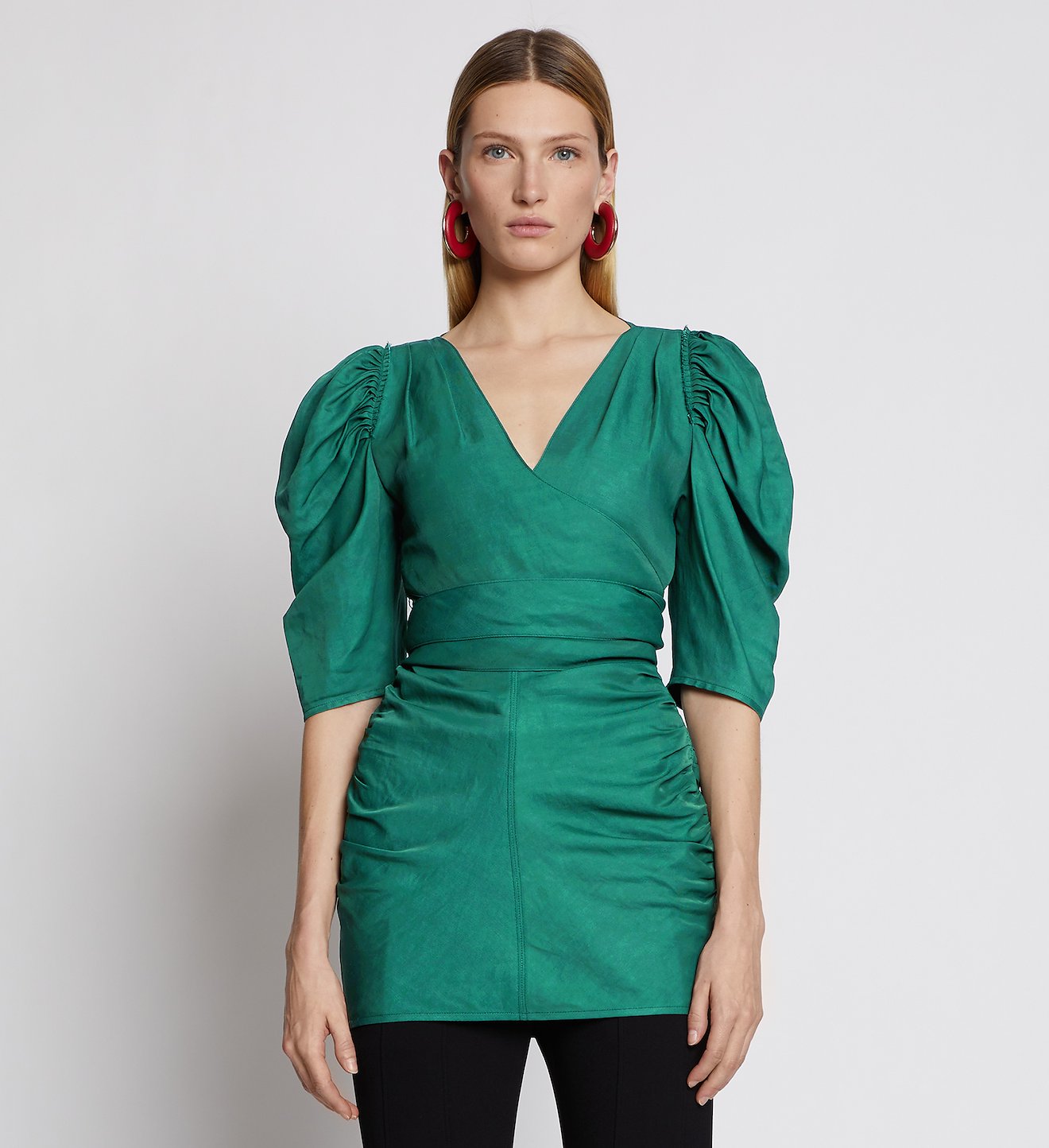Linen Viscose Shirred Sleeve Top