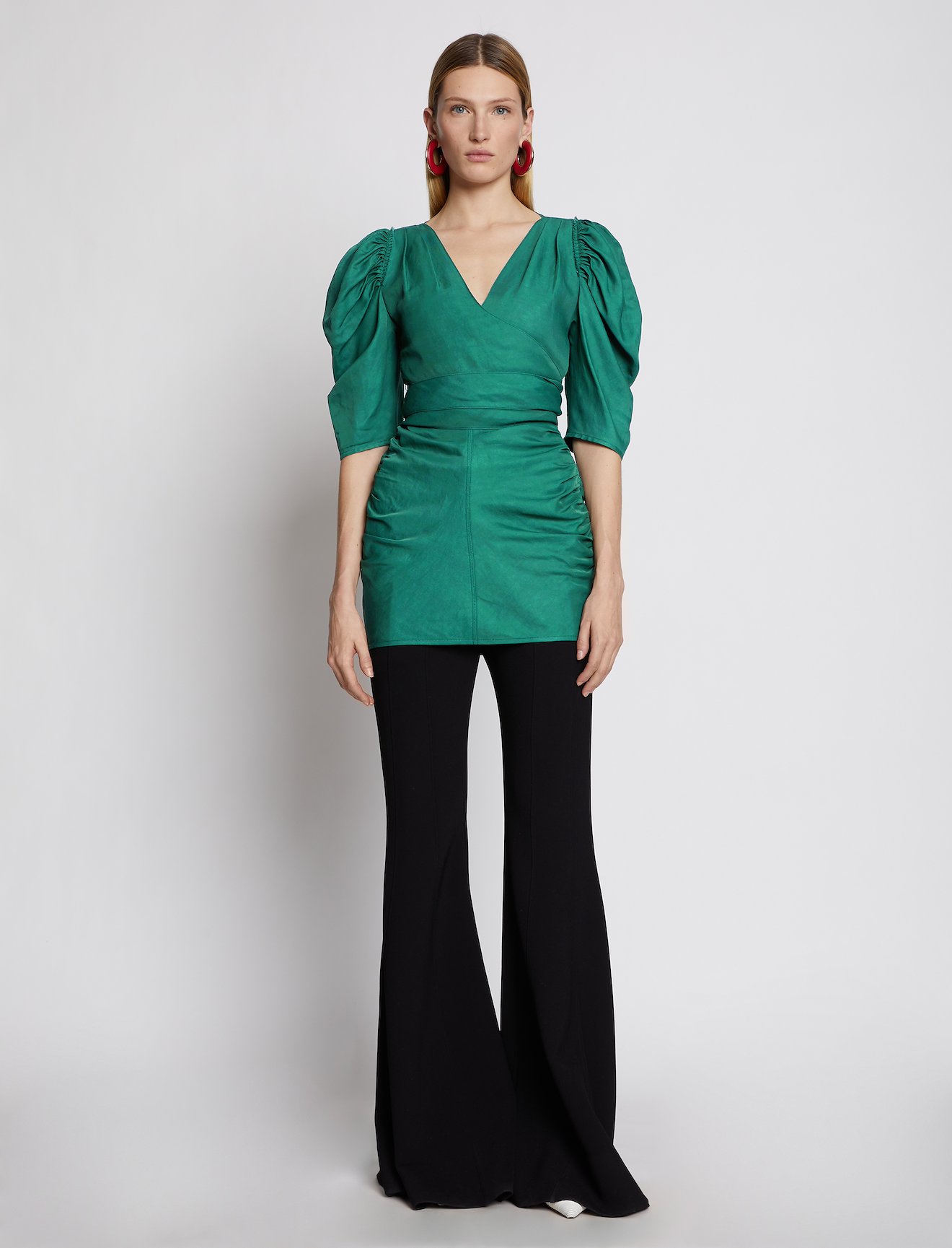 Linen Viscose Shirred Sleeve Top #1