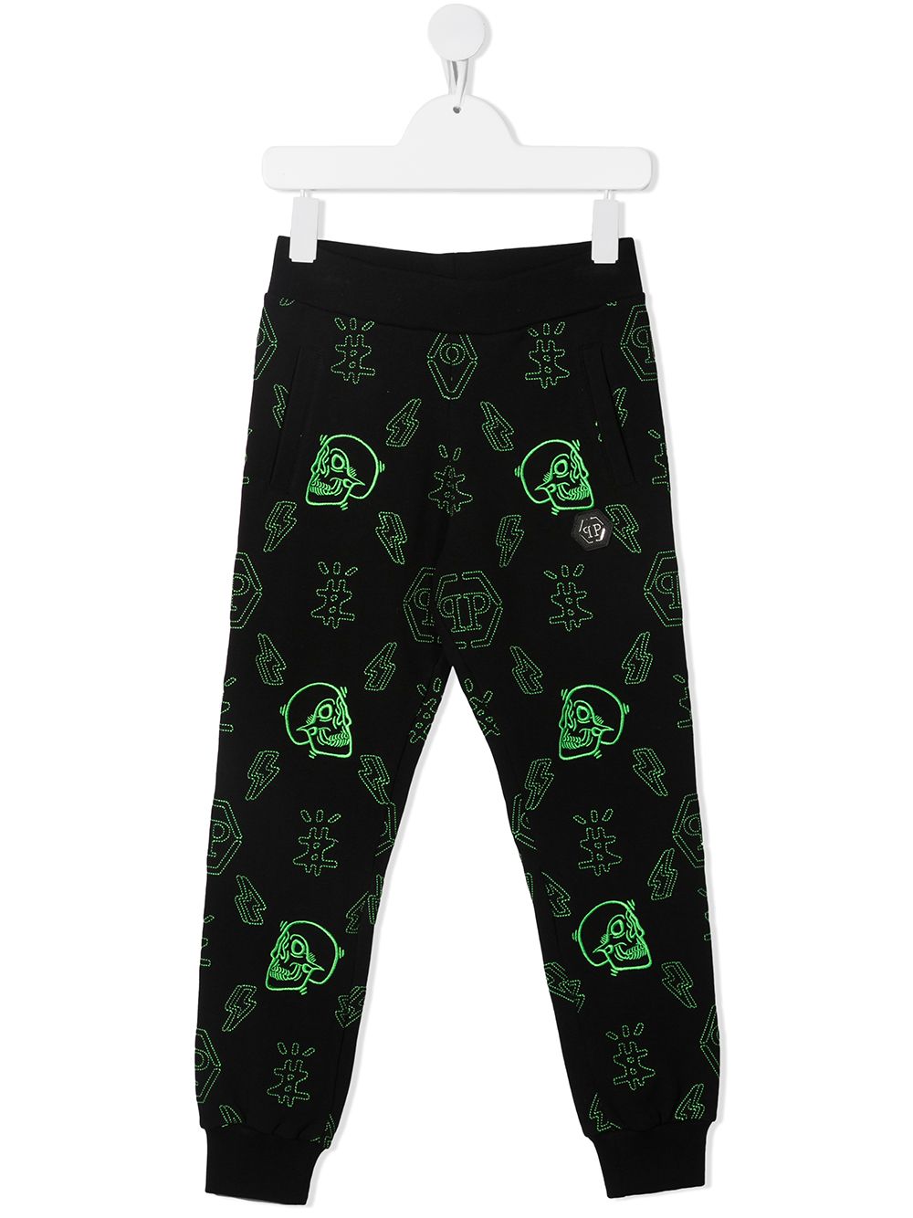 Philipp Plein Junior Kids' Monogram-logo Cotton Joggers In Black