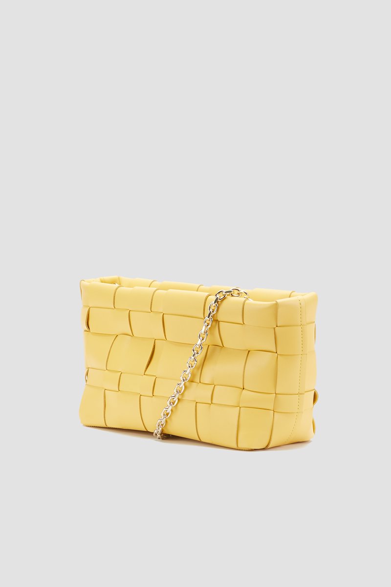 Odita Lattice Pouch-yellow #1 Odita Lattice Pouch, Going somewhere? Make sure to take with you this sunshine-yellow Odita calf leather clutch bag from 3.1 Phillip Lim then. It won't fail you no matter where you're going. Featuring woven leather effect, a top zip closure, a chain link strap and a main internal compartment. - 1