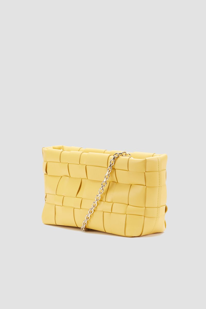 Odita Lattice Pouch-yellow #1 Odita Lattice Pouch, Going somewhere? Make sure to take with you this sunshine-yellow Odita calf leather clutch bag from 3.1 Phillip Lim then. It won't fail you no matter where you're going. Featuring woven leather effect, a top zip closure, a chain link strap and a main internal compartment. - 3