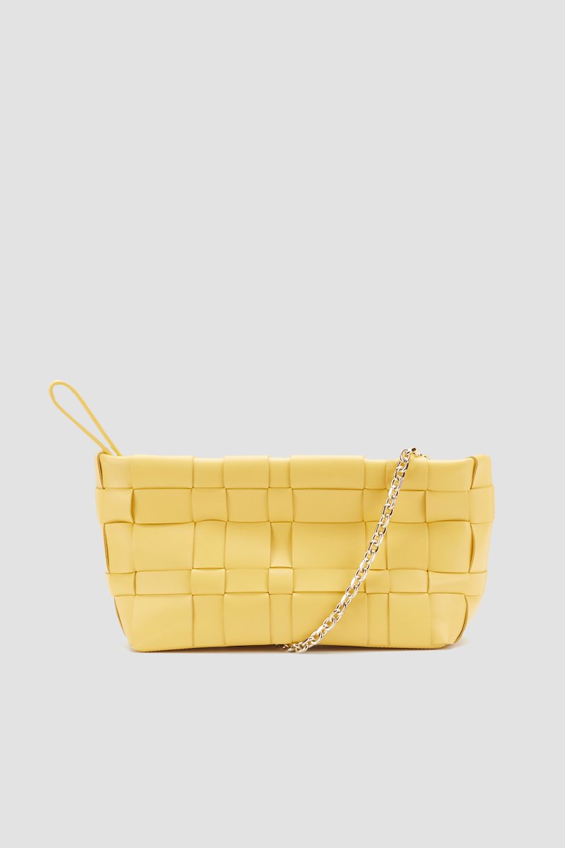 Odita Lattice Pouch-yellow #0 Odita Lattice Pouch, Going somewhere? Make sure to take with you this sunshine-yellow Odita calf leather clutch bag from 3.1 Phillip Lim then. It won't fail you no matter where you're going. Featuring woven leather effect, a top zip closure, a chain link strap and a main internal compartment. - 2