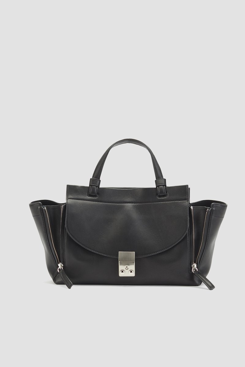 Pashli Soft Mini Satchel-black #1 Pashli Soft Mini Satchel, Accessorising in style is no funny business. To best excel at it, make sure that this black Pashli mini satchel bag from 3.1 Phillip Lim is part of your outfit. Trust us. Featuring a detachable and adjustable shoulder strap, a top handle, a foldover top with push-lock closure, side zip details and palladium tone metal. - 1