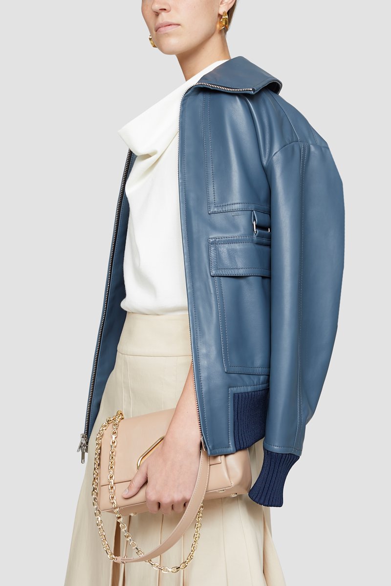 Oversized Leather Bomber Jacket-blue #1 Oversized Leather Bomber Jacket, SMOKEY BLUE Furs & Skins->Lamb Skin Oversized Leather Bomber Jacket from 3.1 Phillip Lim. - 3