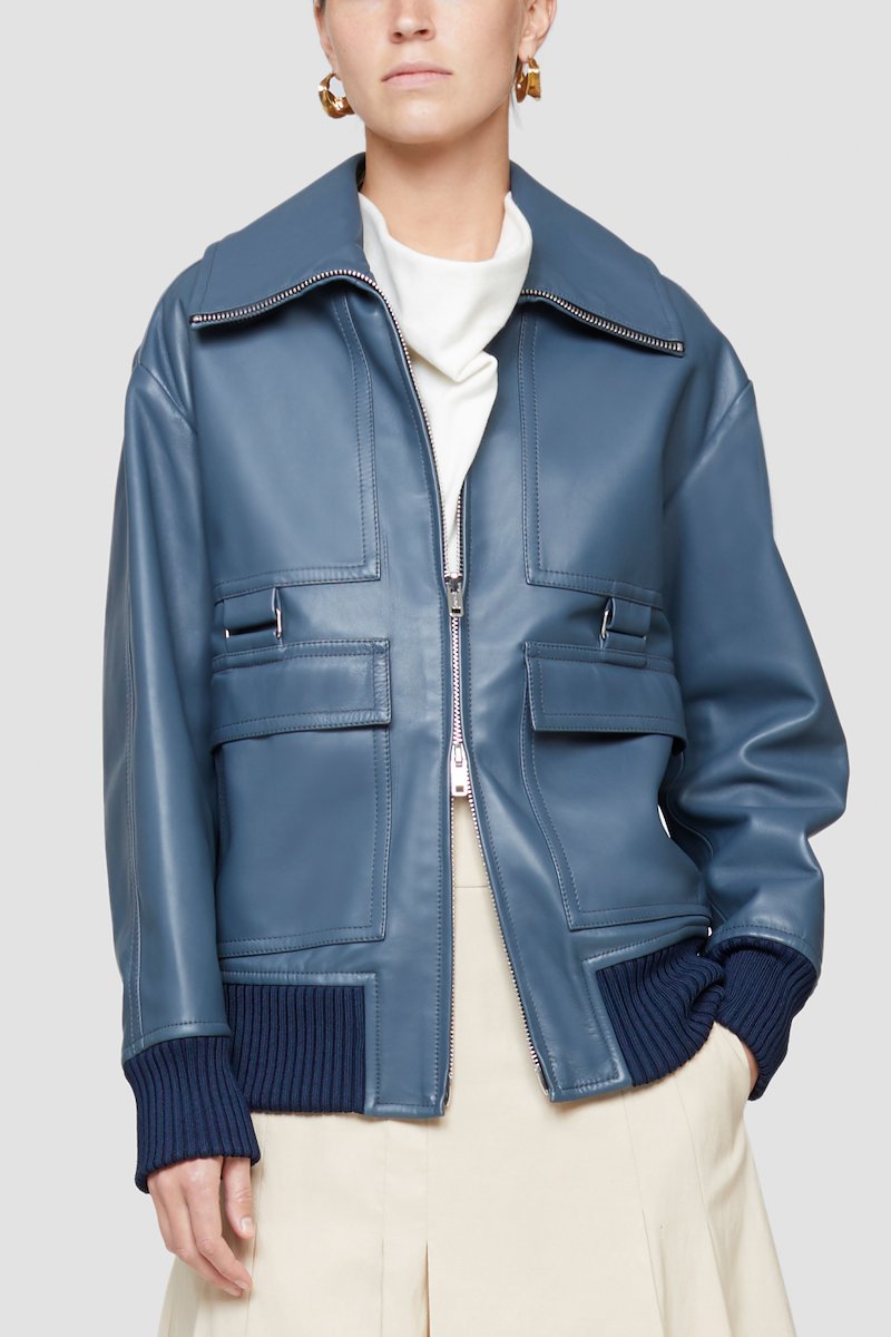 Oversized Leather Bomber Jacket-blue #1 Oversized Leather Bomber Jacket, SMOKEY BLUE Furs & Skins->Lamb Skin Oversized Leather Bomber Jacket from 3.1 Phillip Lim. - 5