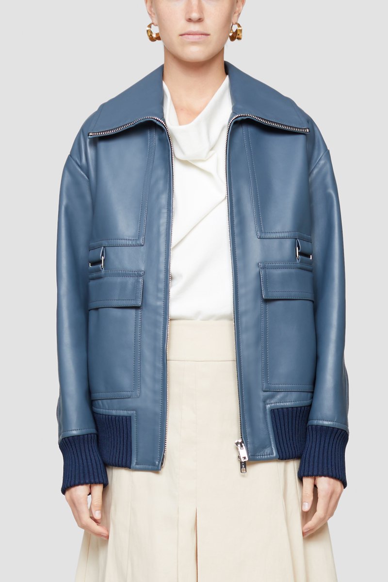 Oversized Leather Bomber Jacket-blue #0 Oversized Leather Bomber Jacket, SMOKEY BLUE Furs & Skins->Lamb Skin Oversized Leather Bomber Jacket from 3.1 Phillip Lim. - 2