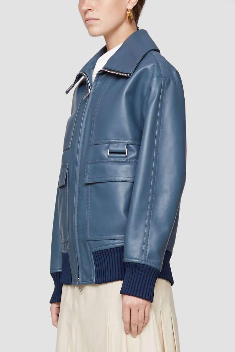 Oversized Leather Bomber Jacket-blue #1 Oversized Leather Bomber Jacket, SMOKEY BLUE Furs & Skins->Lamb Skin Oversized Leather Bomber Jacket from 3.1 Phillip Lim. - 3