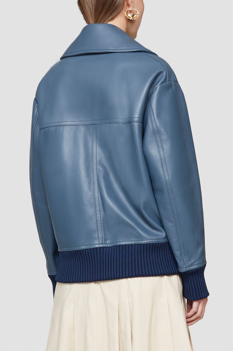 Oversized Leather Bomber Jacket-blue #0 Oversized Leather Bomber Jacket, SMOKEY BLUE Furs & Skins->Lamb Skin Oversized Leather Bomber Jacket from 3.1 Phillip Lim. - 4
