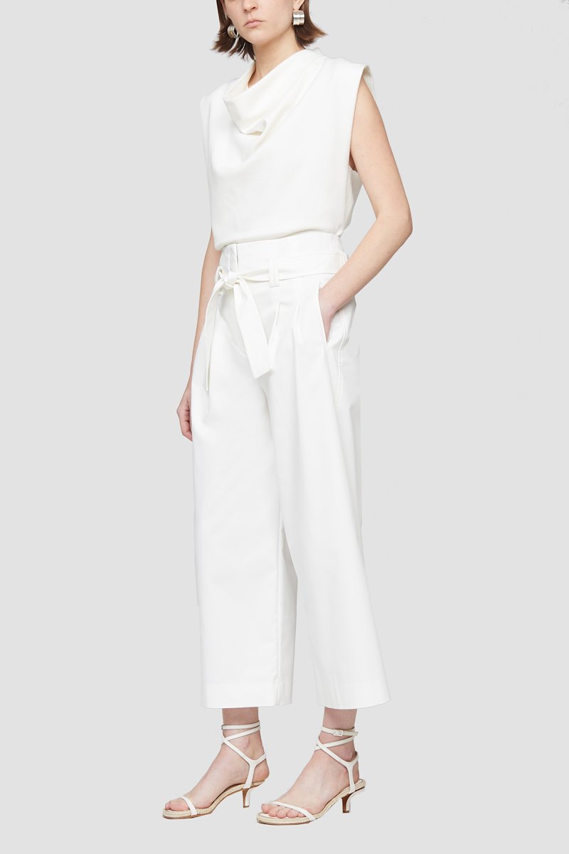 Cropped Tie Waist Trouser-white #0 Cropped Tie Waist Trouser, Antique white paperbag-waist wide-leg cropped trousers from 3.1 PHILLIP LIM featuring high waist, paperbag waist, pleat detailing, concealed front fastening, front tie fastening, wide leg, cropped leg, two side slit pockets and rear welt pocket.- 0