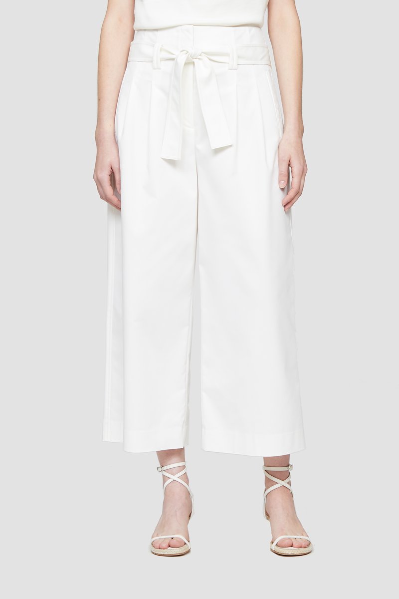 Cropped Tie Waist Trouser-white #1 Cropped Tie Waist Trouser, Antique white paperbag-waist wide-leg cropped trousers from 3.1 PHILLIP LIM featuring high waist, paperbag waist, pleat detailing, concealed front fastening, front tie fastening, wide leg, cropped leg, two side slit pockets and rear welt pocket.- 1