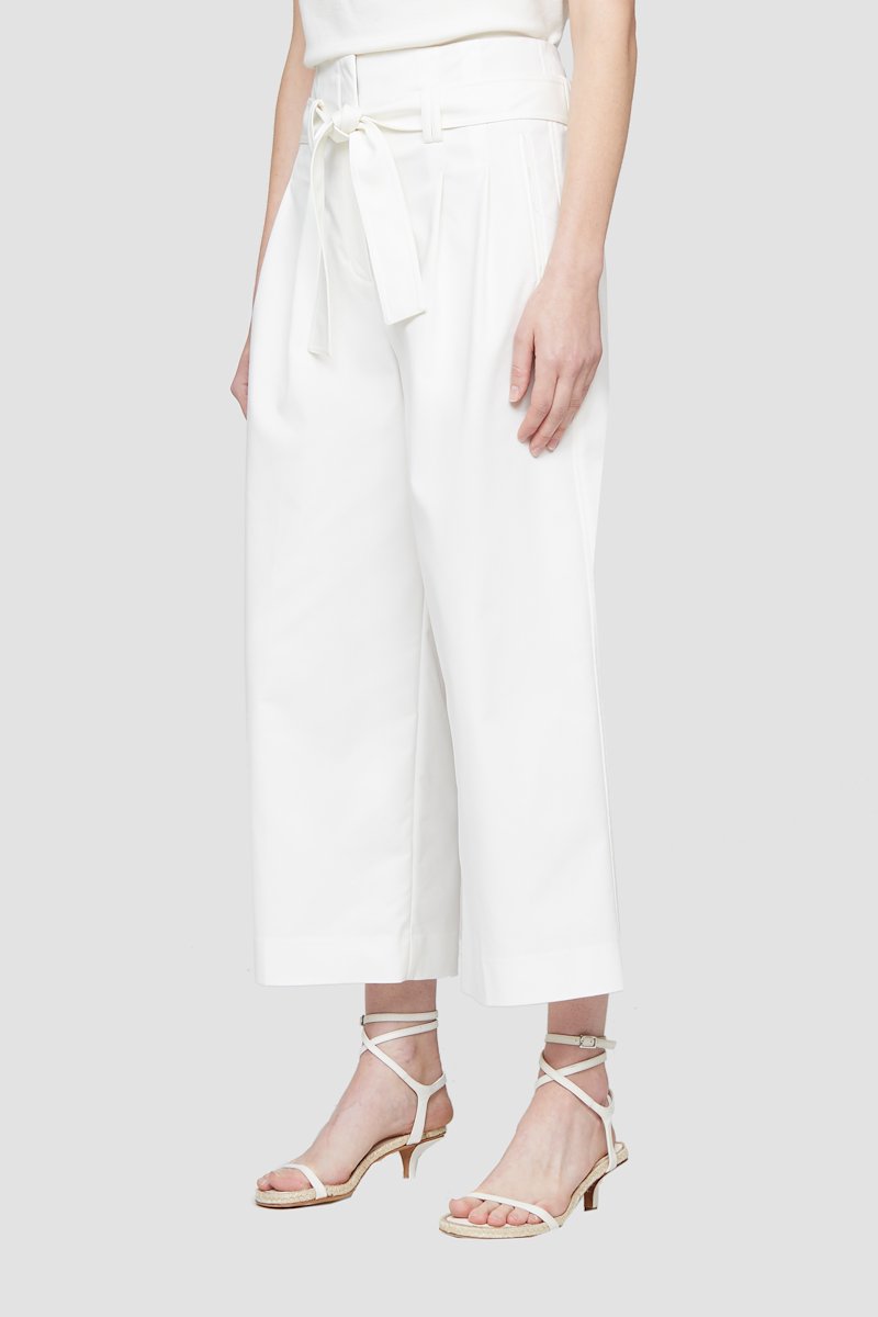 Cropped Tie Waist Trouser-white #0 Cropped Tie Waist Trouser, Antique white paperbag-waist wide-leg cropped trousers from 3.1 PHILLIP LIM featuring high waist, paperbag waist, pleat detailing, concealed front fastening, front tie fastening, wide leg, cropped leg, two side slit pockets and rear welt pocket.- 2