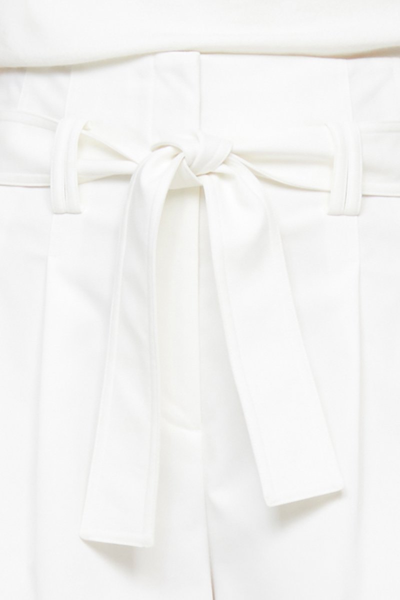 Cropped Tie Waist Trouser-white #0 Cropped Tie Waist Trouser, Antique white paperbag-waist wide-leg cropped trousers from 3.1 PHILLIP LIM featuring high waist, paperbag waist, pleat detailing, concealed front fastening, front tie fastening, wide leg, cropped leg, two side slit pockets and rear welt pocket.- 4
