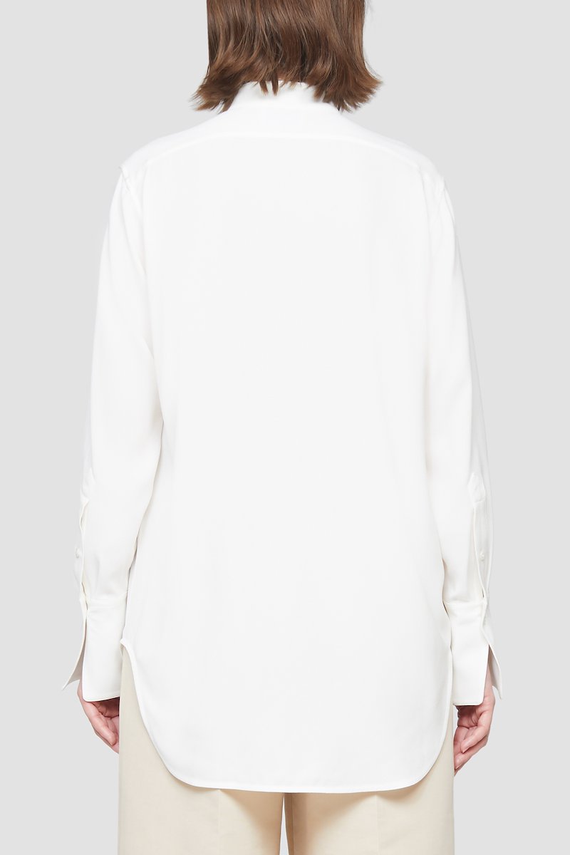 Pleated Button Down Shirt-white #0 Pleated Button Down Shirt, Ivory white pleated-panel button-up shirt from 3.1 PHILLIP LIM featuring pleat detailing, band collar, front button fastening, long sleeves, buttoned cuffs and curved hem.- 4
