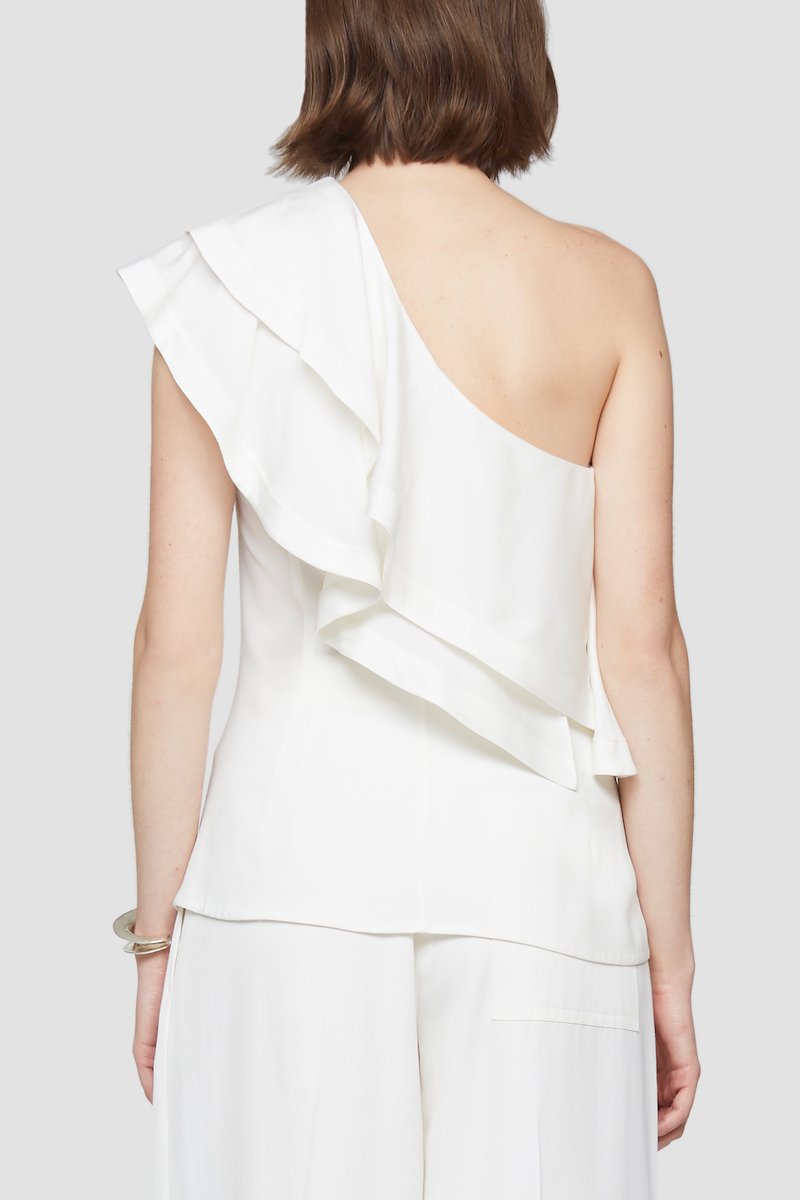 Ruffled One Shoulder Top-white #1 Ruffled One Shoulder Top, Ivory white ruffled one-shoulder blouse from 3.1 PHILLIP LIM featuring ruffled detailing, one-shoulder and straight hem.- 3