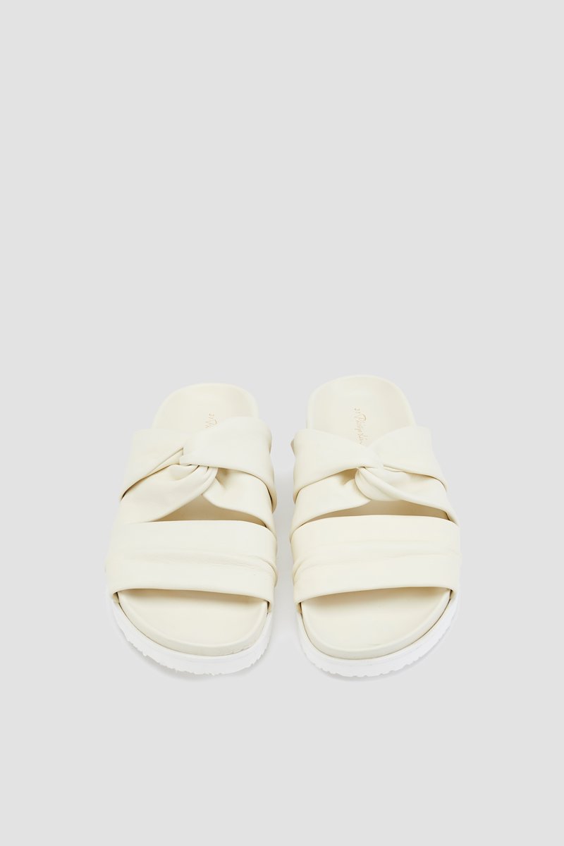 Twisted Pool Slide-neutrals #1 Twisted Pool Slide, Vanilla nude calf leather twist-detail leather slides from 3.1 PHILLIP LIM featuring leather lining, twist detailing, open toe, slip-on style, branded insole and flat rubber sole.- 5