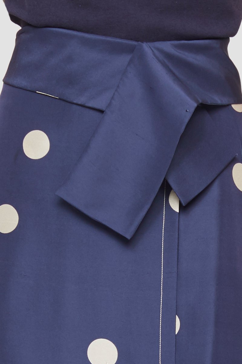 Dot Print Draped Band Skirt-blue #0 Dot Print Draped Band Skirt, Midnight blue/beige silk polka-dot print silk skirt from 3.1 PHILLIP LIM featuring polka dot print, high waist, concealed front fastening and mid-length.- 4