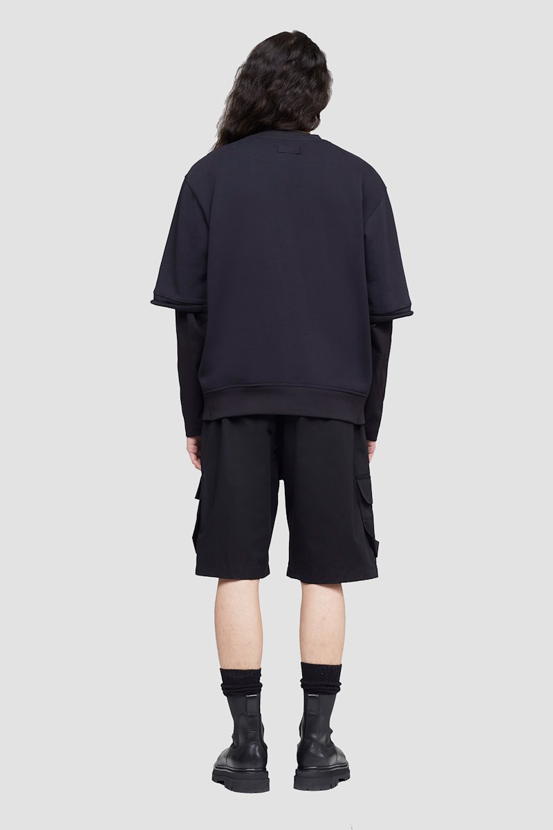 The Everyday Short Sleeve Crew Sweatshirt-black #1 The Everyday Short Sleeve Crew Sweatshirt, Black cotton logo patch detail sweatshirt from 3.1 PHILLIP LIM featuring logo patch to the front, ribbed detailing, crew neck, short sleeves and straight hem.- 3