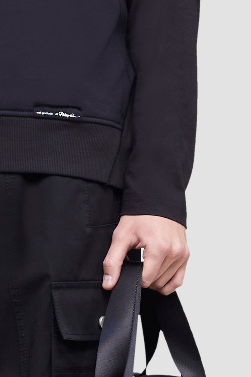 The Everyday Short Sleeve Crew Sweatshirt-black #0 The Everyday Short Sleeve Crew Sweatshirt, Black cotton logo patch detail sweatshirt from 3.1 PHILLIP LIM featuring logo patch to the front, ribbed detailing, crew neck, short sleeves and straight hem.- 4