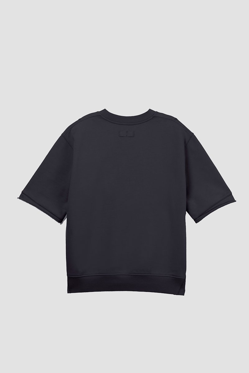 The Everyday Short Sleeve Crew Sweatshirt, Black cotton logo patch detail sweatshirt from 3.1 PHILLIP LIM featuring logo patch to the front, ribbed detailing, crew neck, short sleeves and straight hem.- 6