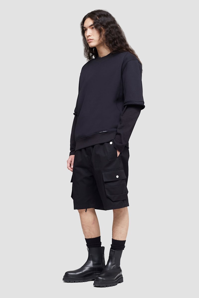 The Everyday Short Sleeve Crew Sweatshirt-black #0 The Everyday Short Sleeve Crew Sweatshirt, Black cotton logo patch detail sweatshirt from 3.1 PHILLIP LIM featuring logo patch to the front, ribbed detailing, crew neck, short sleeves and straight hem.- 2