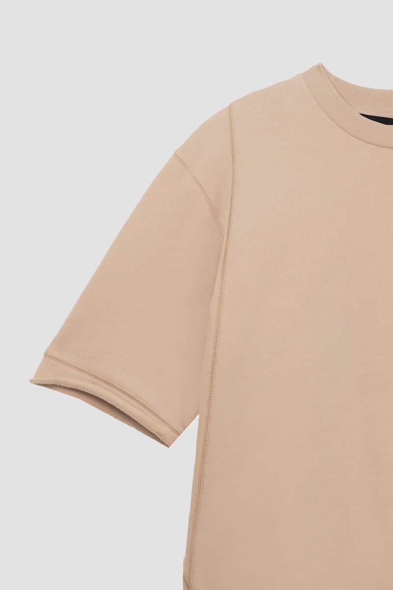 The Everyday Short Sleeve Crew Sweatshirt-neutrals #1 The Everyday Short Sleeve Crew Sweatshirt, Camel brown cotton logo patch detail T-shirt from 3.1 PHILLIP LIM featuring logo patch to the front, ribbed detailing, rolled cuffs, crew neck, short sleeves and straight hem.- 7