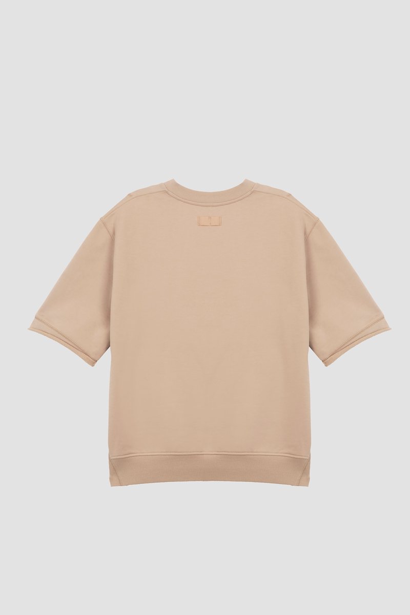 The Everyday Short Sleeve Crew Sweatshirt-neutrals #0 The Everyday Short Sleeve Crew Sweatshirt, Camel brown cotton logo patch detail T-shirt from 3.1 PHILLIP LIM featuring logo patch to the front, ribbed detailing, rolled cuffs, crew neck, short sleeves and straight hem.- 6