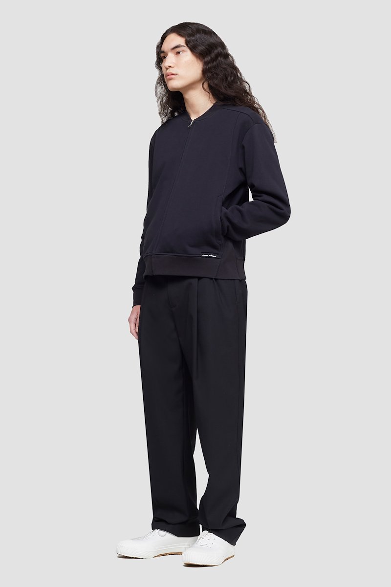 The Everyday Bomber-black #0 The Everyday Bomber, Black cotton zipped-up bomber jacket from 3.1 PHILLIP LIM featuring ribbed detailing, logo patch to the front, band collar, front zip fastening, long sleeves and two side welt pockets.- 2