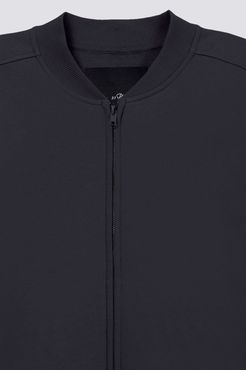 The Everyday Bomber-black #1 The Everyday Bomber, Black cotton zipped-up bomber jacket from 3.1 PHILLIP LIM featuring ribbed detailing, logo patch to the front, band collar, front zip fastening, long sleeves and two side welt pockets.- 9