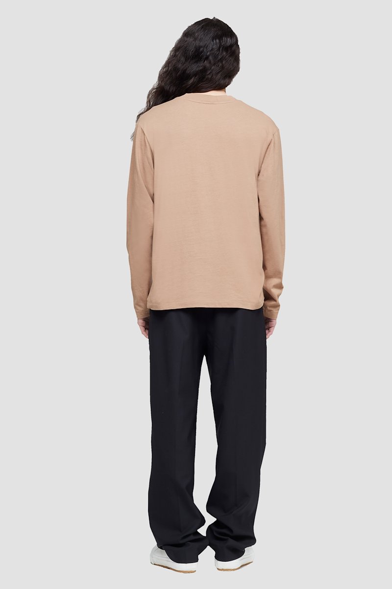The Long Sleeve Essential Tee-neutrals #0 The Long Sleeve Essential Tee, Camel brown cotton logo-patch detail T-shirt from 3.1 PHILLIP LIM featuring tonal stitching, logo patch to the front, round neck, long sleeves and straight hem.- 4