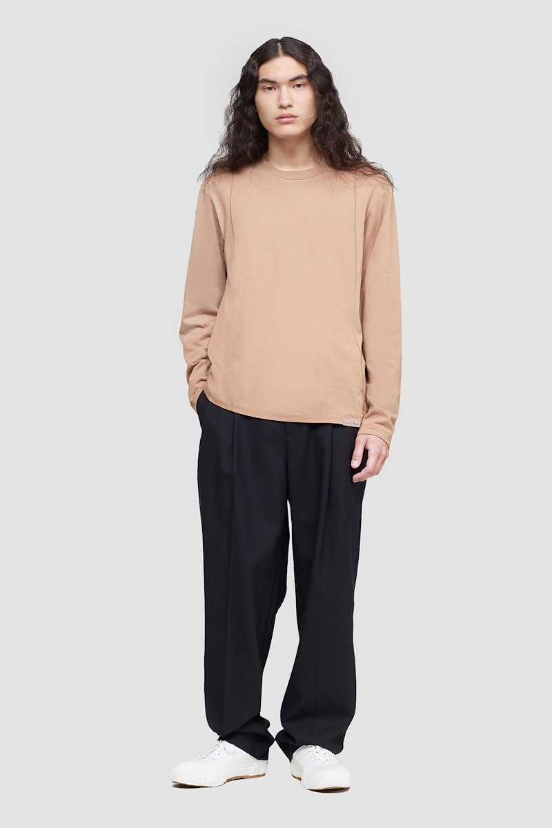 The Long Sleeve Essential Tee-neutrals #0 The Long Sleeve Essential Tee, Camel brown cotton logo-patch detail T-shirt from 3.1 PHILLIP LIM featuring tonal stitching, logo patch to the front, round neck, long sleeves and straight hem.- 0