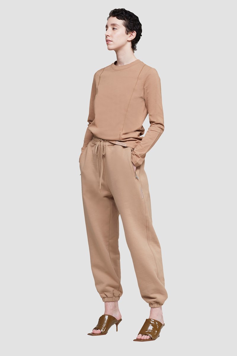 The Long Sleeve Essential Tee-neutrals #0 The Long Sleeve Essential Tee, Camel brown cotton logo-patch T-shirt from 3.1 PHILLIP LIM featuring tonal stitching, exposed-seam detailing, logo patch to the rear, logo patch to the front, round neck, long sleeves and straight hem.- 2
