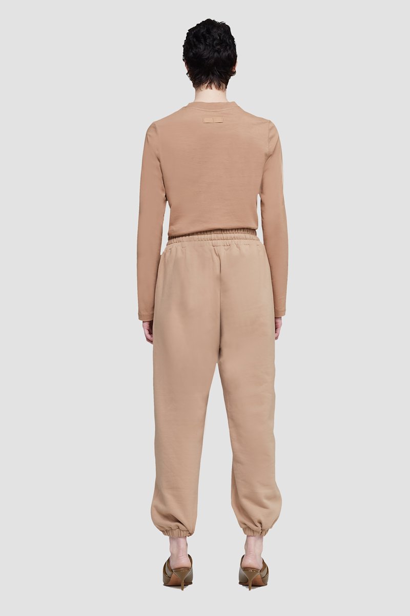 The Long Sleeve Essential Tee-neutrals #1 The Long Sleeve Essential Tee, Camel brown cotton logo-patch T-shirt from 3.1 PHILLIP LIM featuring tonal stitching, exposed-seam detailing, logo patch to the rear, logo patch to the front, round neck, long sleeves and straight hem.- 3