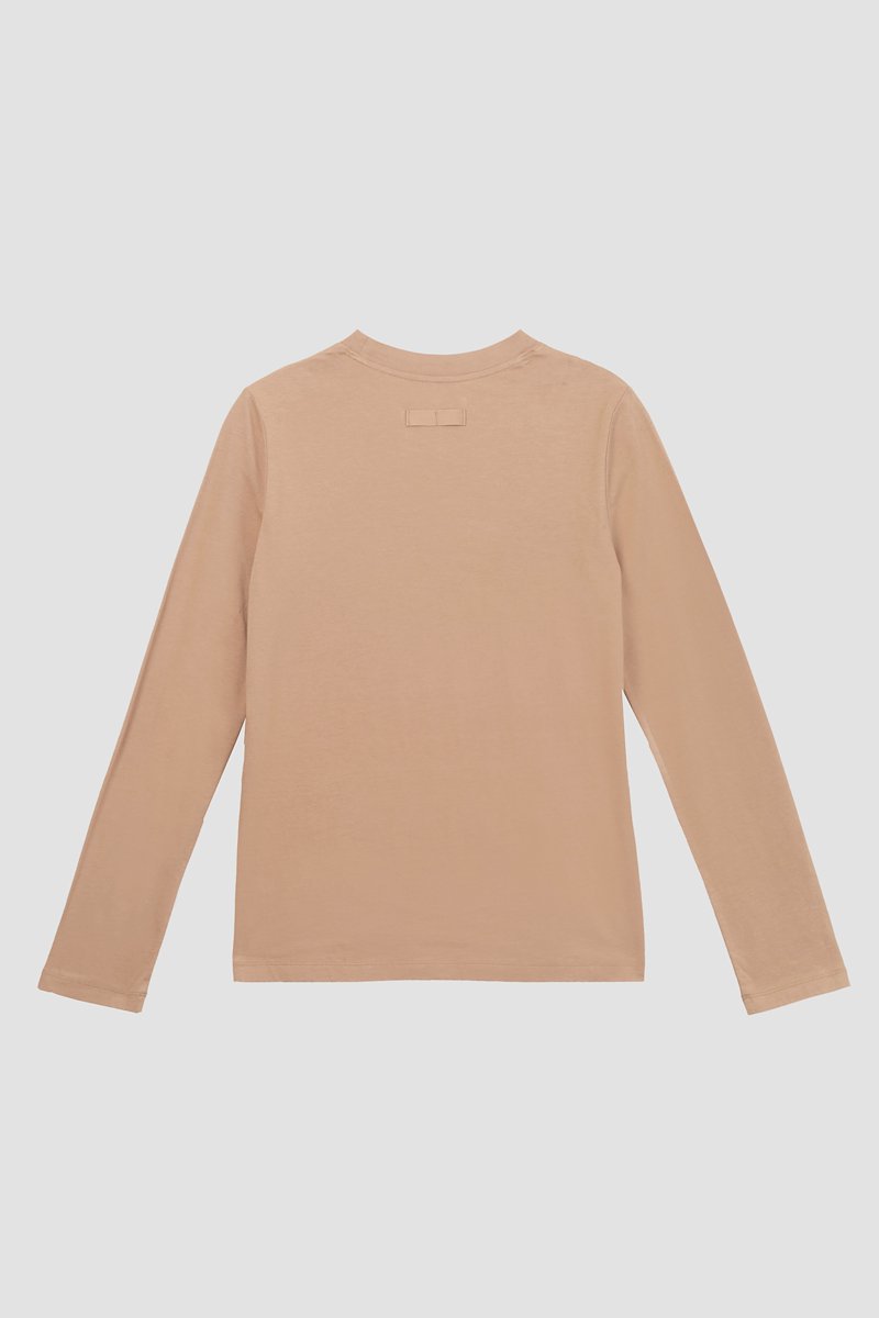 The Long Sleeve Essential Tee-neutrals #0 The Long Sleeve Essential Tee, Camel brown cotton logo-patch T-shirt from 3.1 PHILLIP LIM featuring tonal stitching, exposed-seam detailing, logo patch to the rear, logo patch to the front, round neck, long sleeves and straight hem.- 6