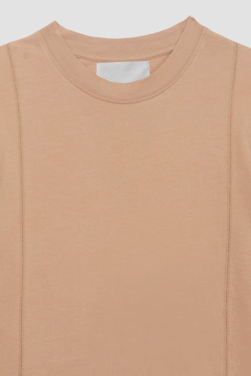The Long Sleeve Essential Tee-neutrals #1 The Long Sleeve Essential Tee, Camel brown cotton logo-patch T-shirt from 3.1 PHILLIP LIM featuring tonal stitching, exposed-seam detailing, logo patch to the rear, logo patch to the front, round neck, long sleeves and straight hem.- 7