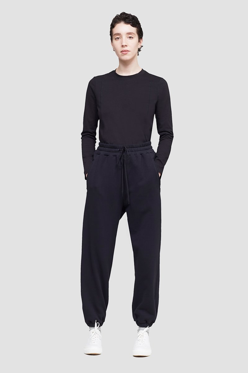 The Long Sleeve Essential Tee-black #0 The Long Sleeve Essential Tee, Black cotton logo-patch detail T-shirt from 3.1 PHILLIP LIM featuring tonal stitching, exposed-seam detailing, logo patch to the front, round neck, long sleeves and straight hem.- 0