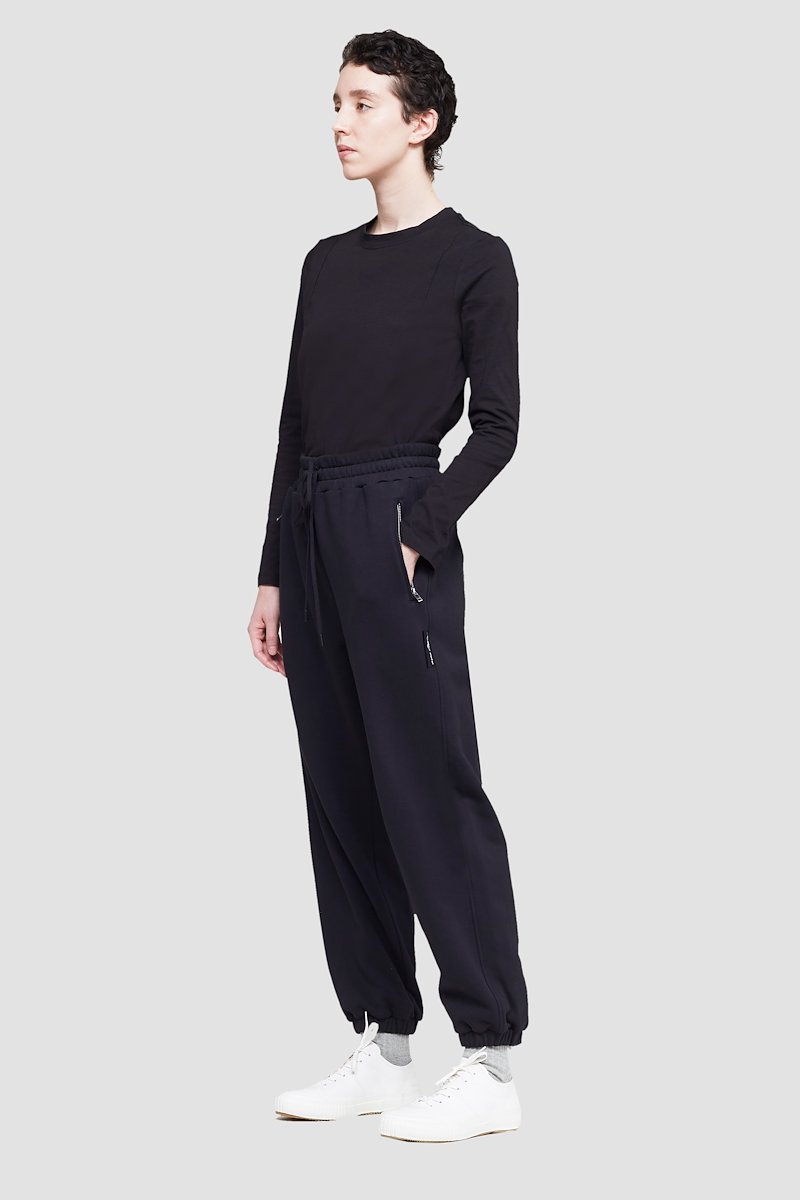 The Long Sleeve Essential Tee-black #0 The Long Sleeve Essential Tee, Black cotton logo-patch detail T-shirt from 3.1 PHILLIP LIM featuring tonal stitching, exposed-seam detailing, logo patch to the front, round neck, long sleeves and straight hem.- 2