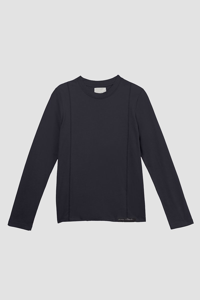 The Long Sleeve Essential Tee-black #1 The Long Sleeve Essential Tee, Black cotton logo-patch detail T-shirt from 3.1 PHILLIP LIM featuring tonal stitching, exposed-seam detailing, logo patch to the front, round neck, long sleeves and straight hem.- 5