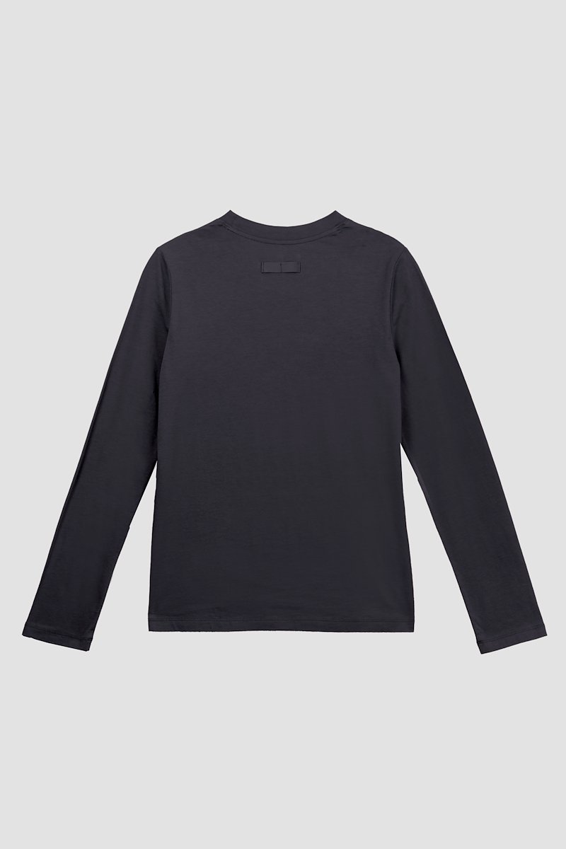 The Long Sleeve Essential Tee-black #0 The Long Sleeve Essential Tee, Black cotton logo-patch detail T-shirt from 3.1 PHILLIP LIM featuring tonal stitching, exposed-seam detailing, logo patch to the front, round neck, long sleeves and straight hem.- 6