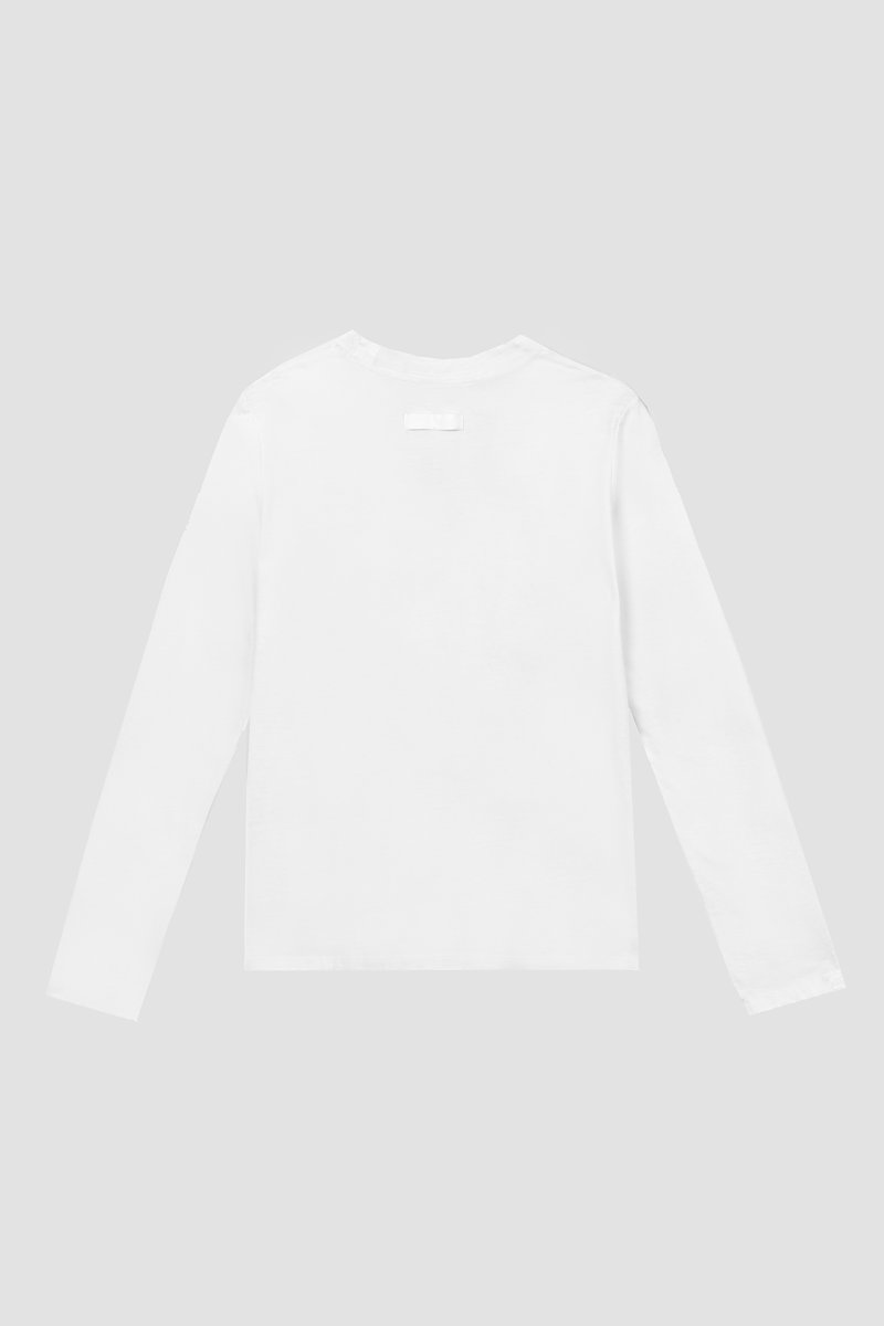 The Long Sleeve Essential Tee-white #1 The Long Sleeve Essential Tee, White cotton basic long-sleeve T-shirt from 3.1 PHILLIP LIM featuring jersey knit, logo patch to the side, crew neck, long sleeves and straight hem.- 5